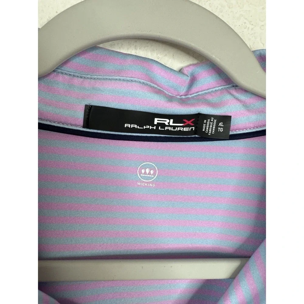 RLX Ralph Lauren Striped Golf Polo Shirt Men's XL Pink Blue Wicking Valley Brook